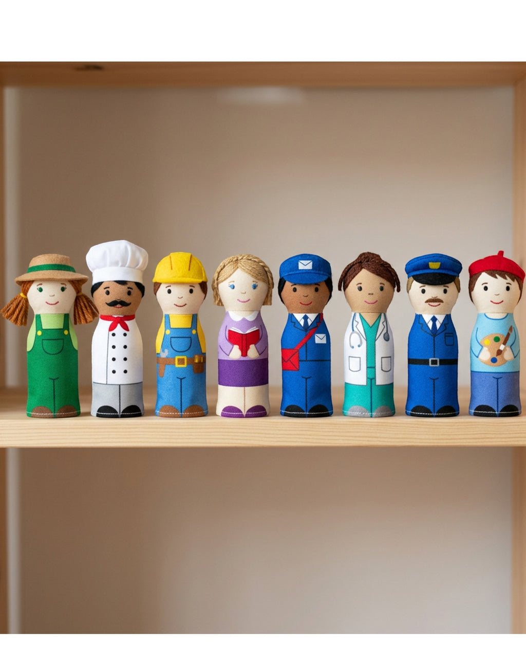 Fivt Community Character Fabric Finger Puppets Set of 8 - Lifestyle view