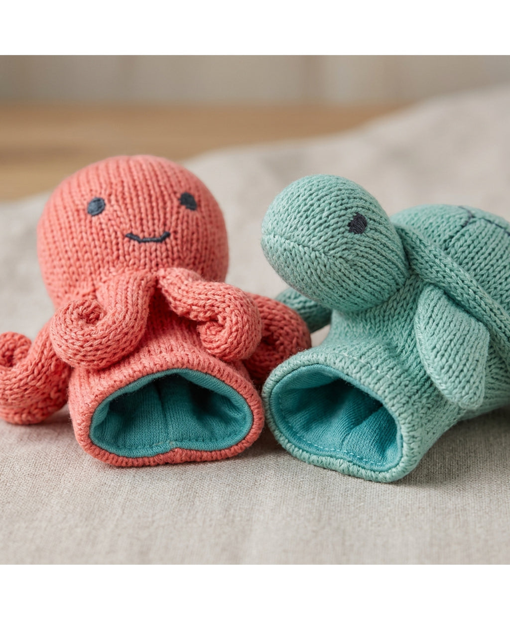 Fivt Knitted Ocean Creature Finger Puppets Set of 5 - Detail view