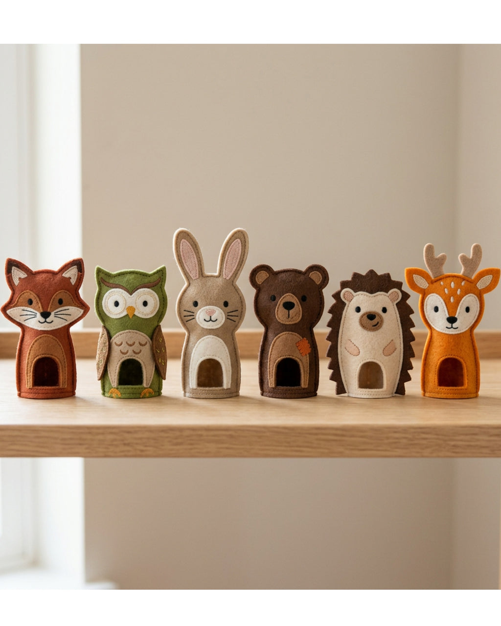 Fivt Woodland Animal Felt Finger Puppets Set of 6 - Lifestyle view