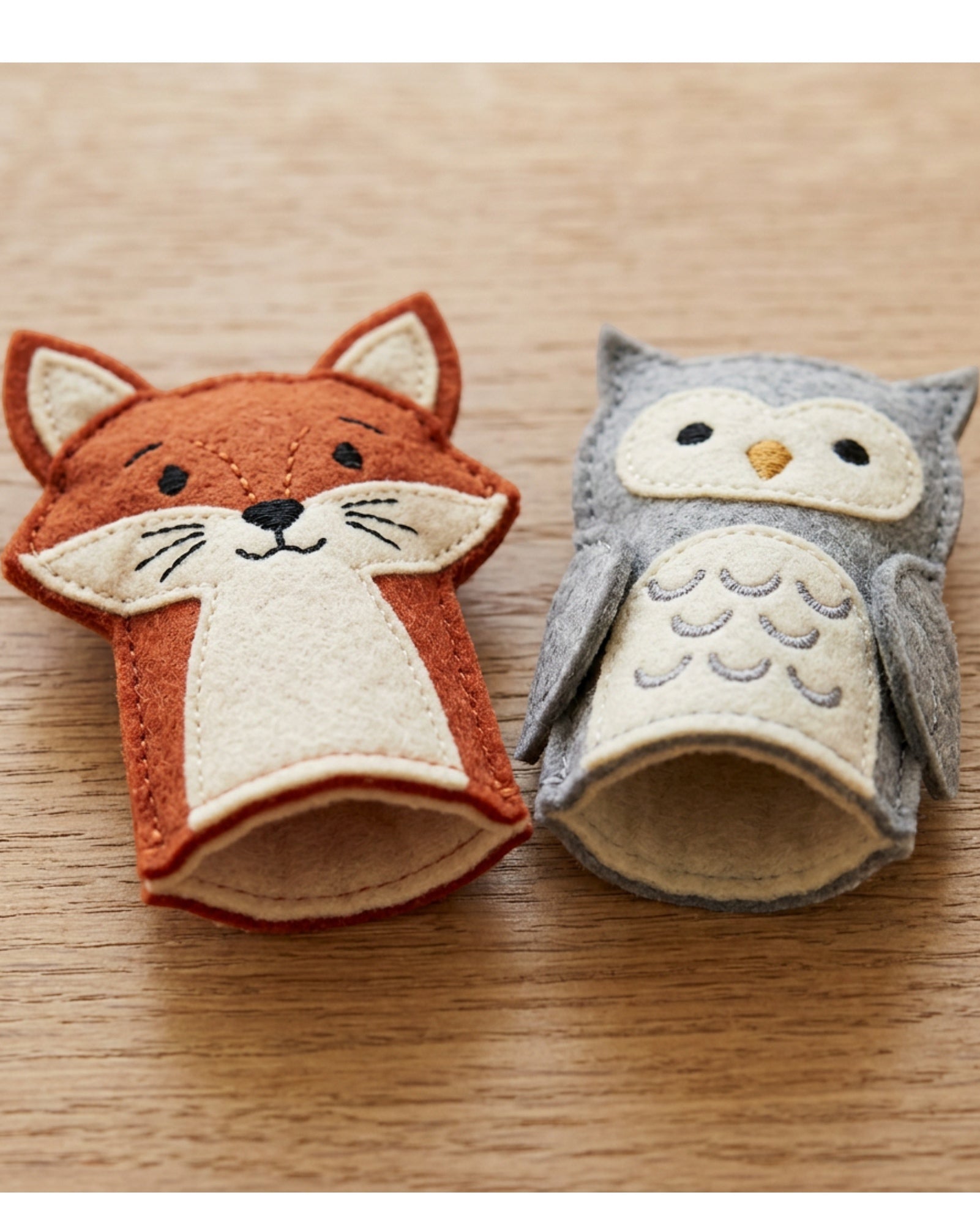 Fivt Woodland Animal Felt Finger Puppets Set of 6 - Detail view